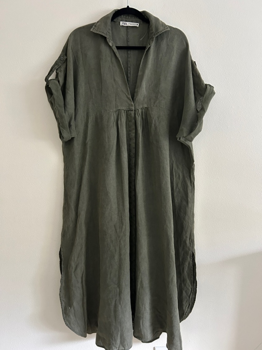 Zara Olive Green 100% Linen Dress XXL 2XL